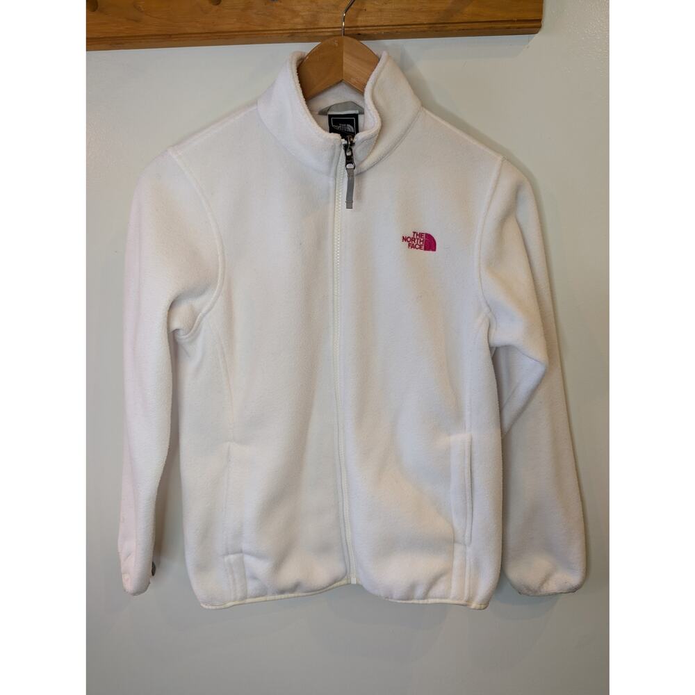 The North Face Girls L 14/16 White Fleece Full Zip Jacket Pink Logo Soft